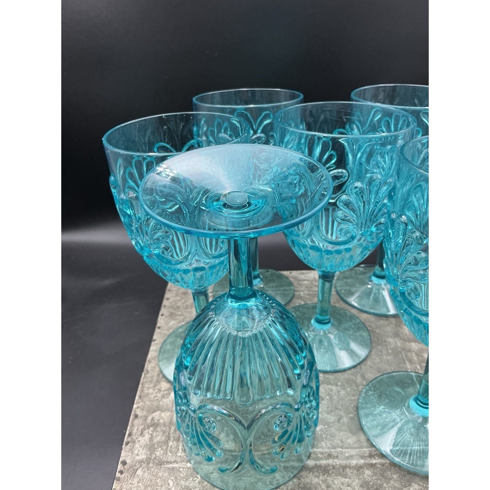Set of 6 Le Cadeaux Outdoor Plastic Goblets Wine Glasses Fleur Teal Turquoise - Picture 9 of 9
